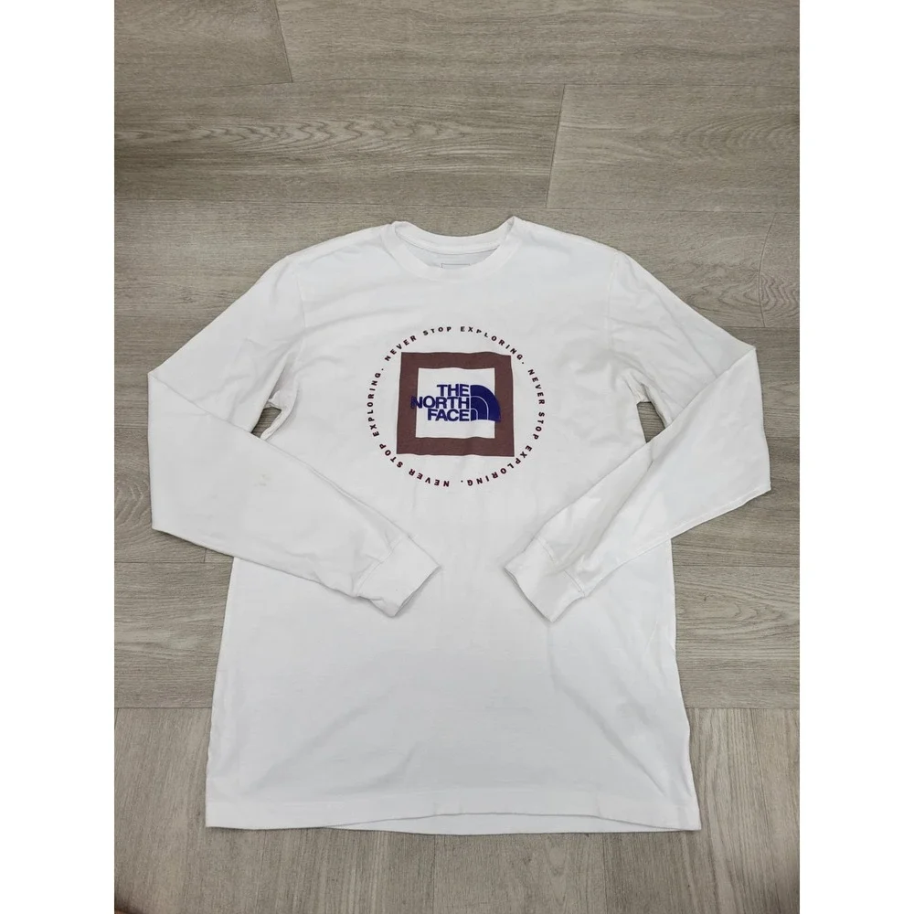 The North Face Never Stop Exploring T-Shirt Men's M White Long Sleeve Graphic